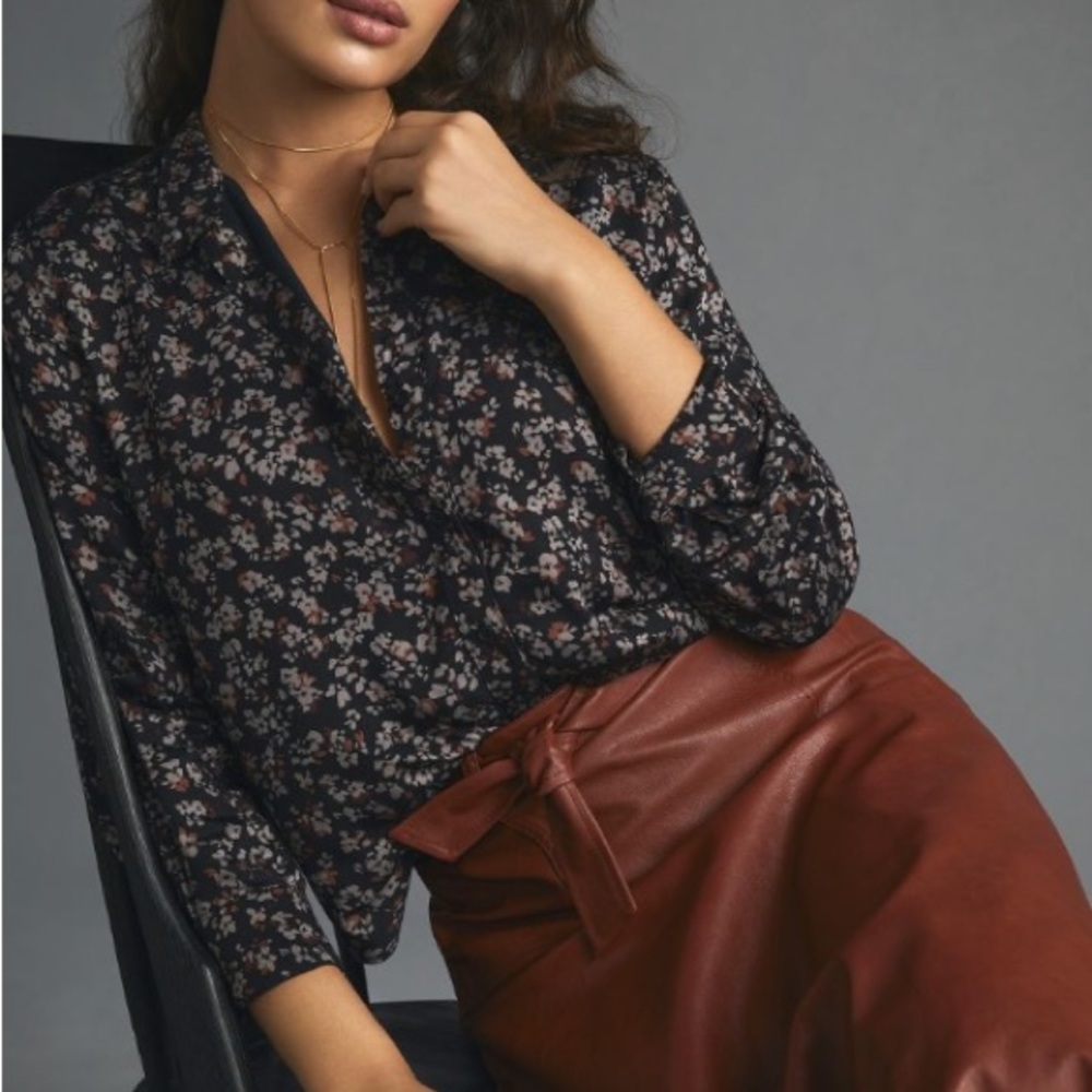 Anthropologie Bella Dahl Capri Autumn Tie Front Blouse